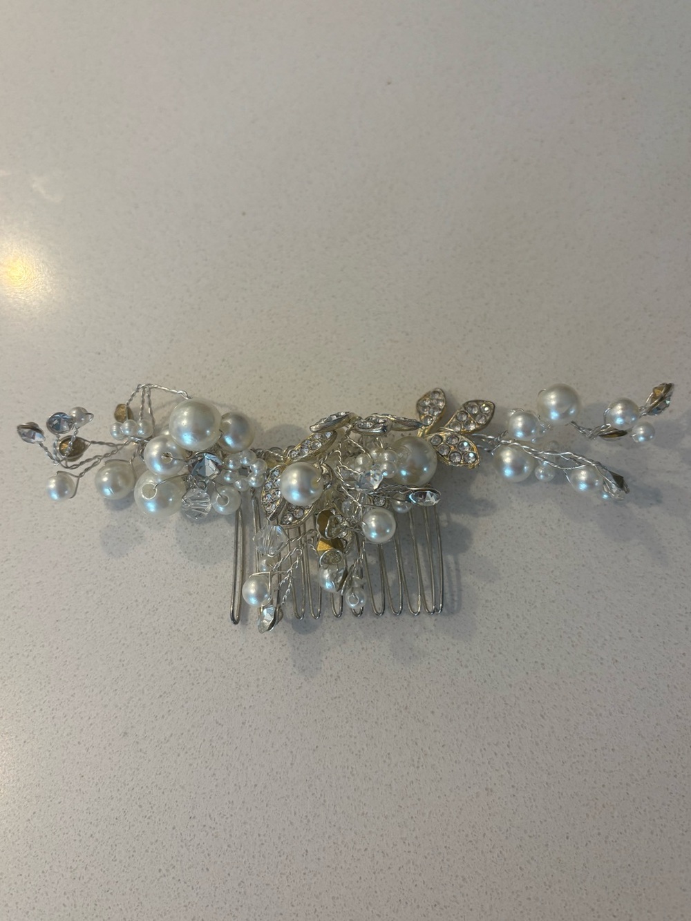 Silver Bridal Pearl & Crystal Hair Comb